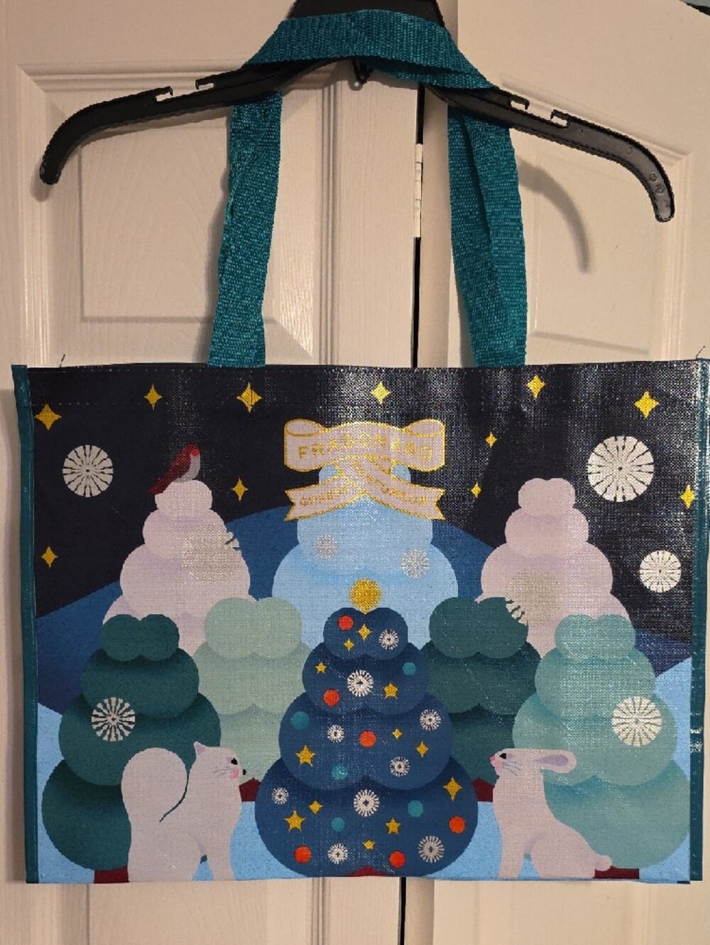 Fragonard Blue Holiday Tote with Festive Tree Design, New